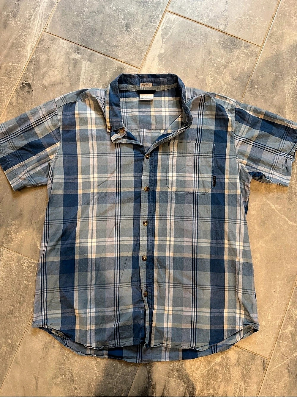Columbia Rapid Rivers II Short-Sleeve Shirt Blue & White Large